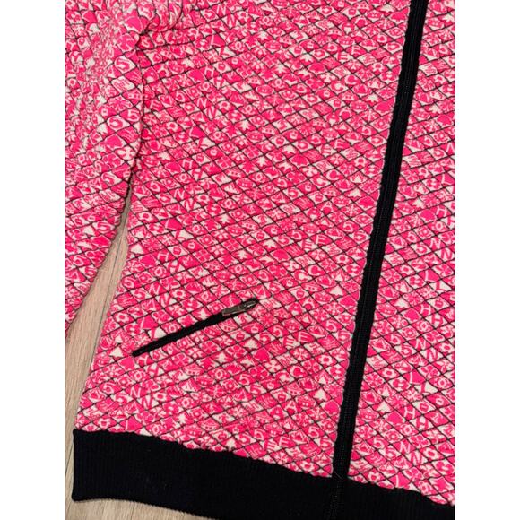 Chanel 19B Coco Neige Ski Pink Quilted Black Logo Wool Cardigan Zip Up Jacket 38 - Picture 8 of 16